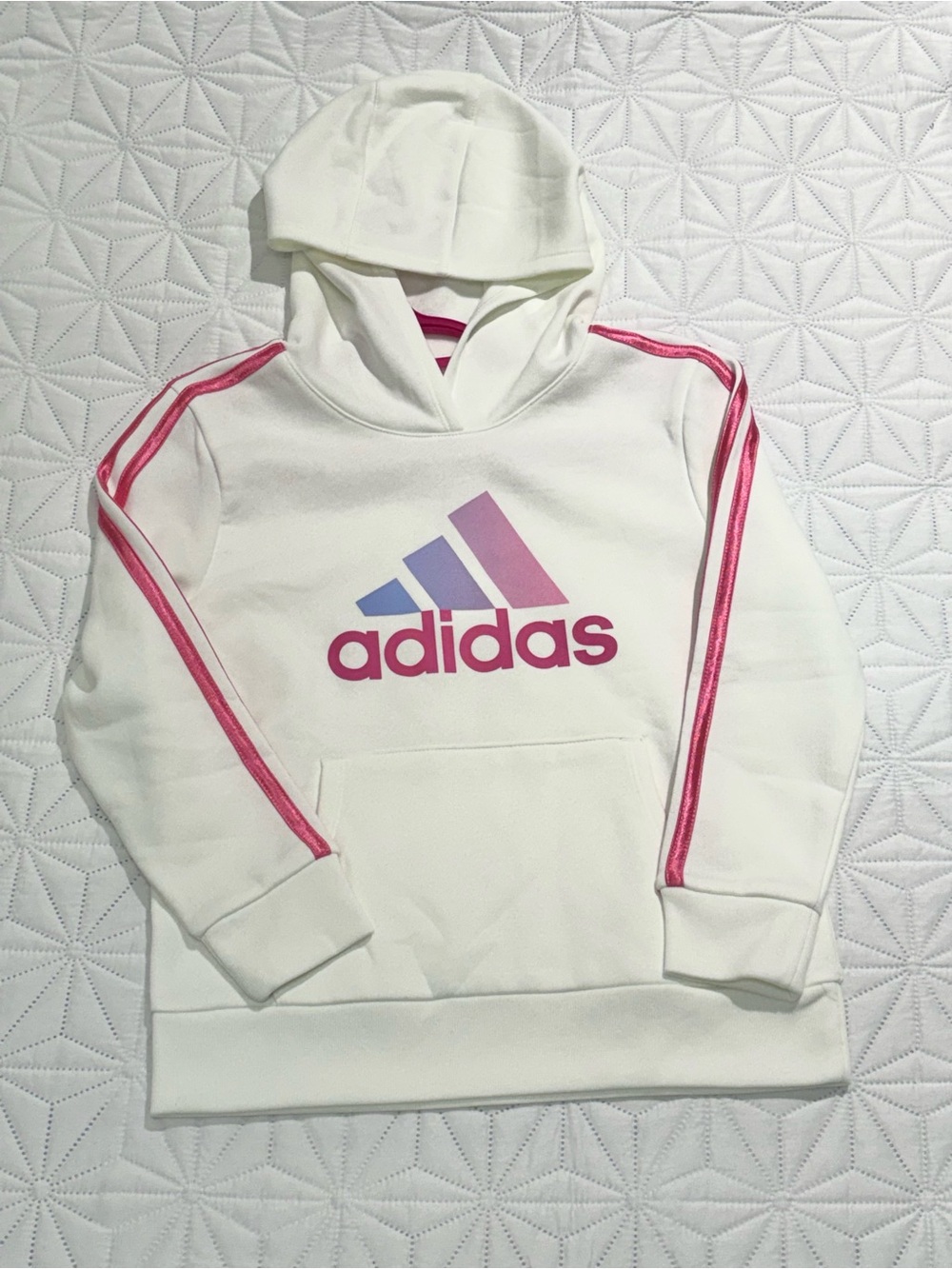New! Adidas Kids Hoodie White/Pink Size M